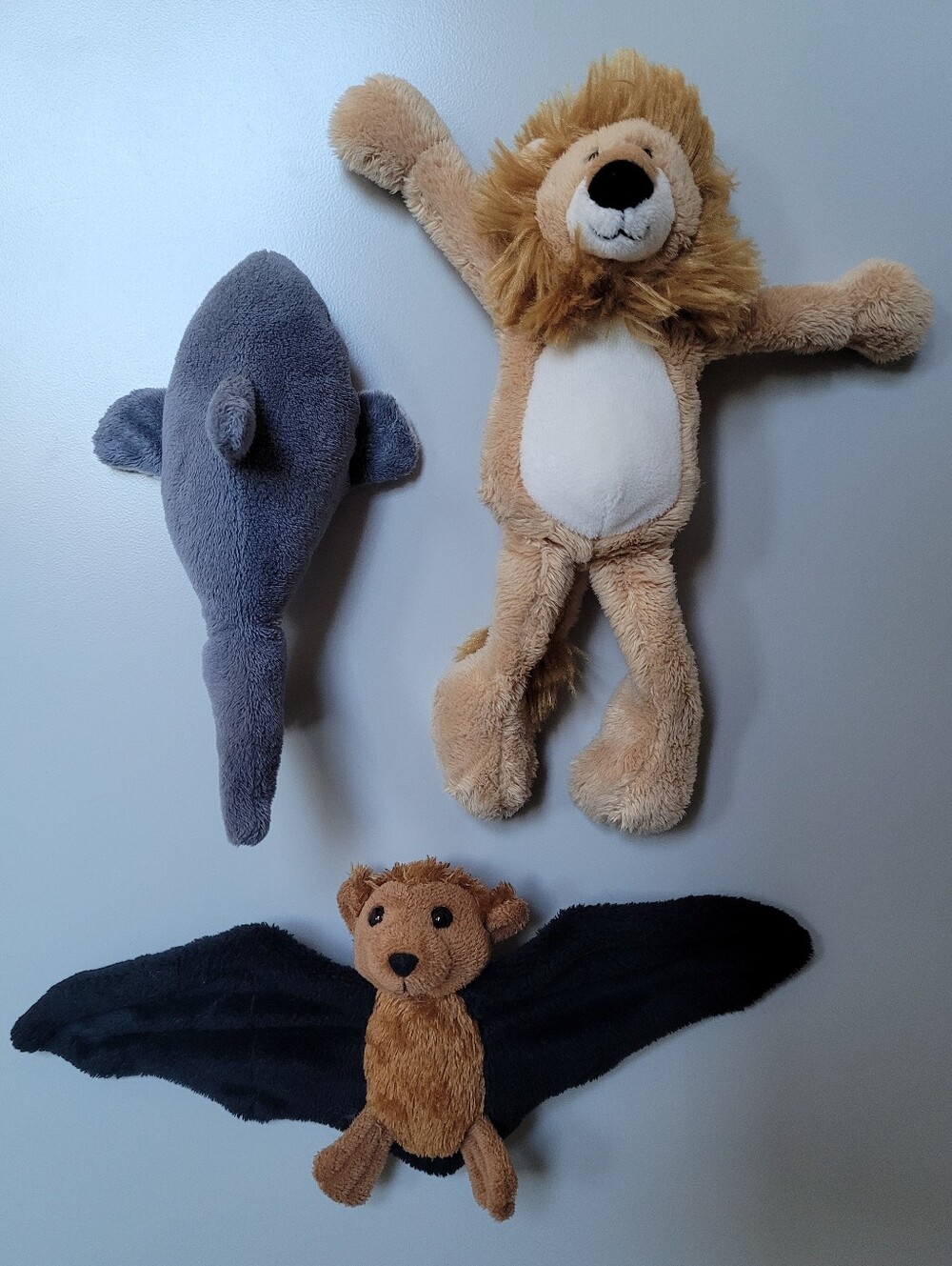 Bundle Of 3 Small Plush Animal Toys w/ Magnetic Limbs- Shark, Lion, Bat